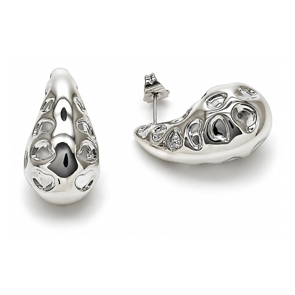 White Gold Filled Stud Earring, Teardrop Design, Polished, Rhodium Finish