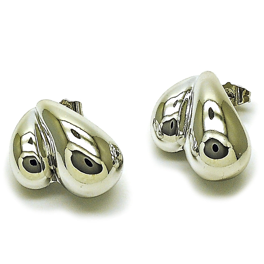 Rhodium Gold Filled Stud Earring, Heart Design, Polished, Rhodium Finish