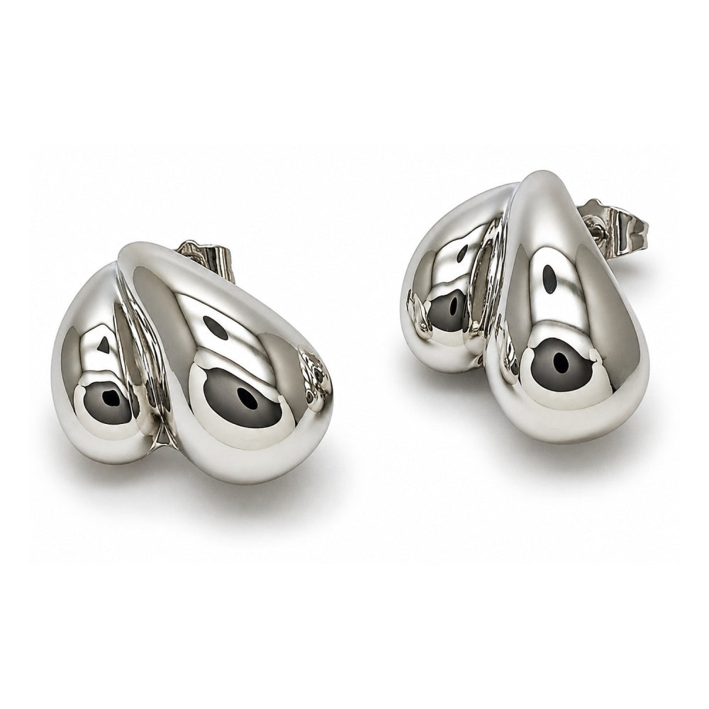 White Gold Filled Stud Earring, Heart Design, Polished, Rhodium Finish
