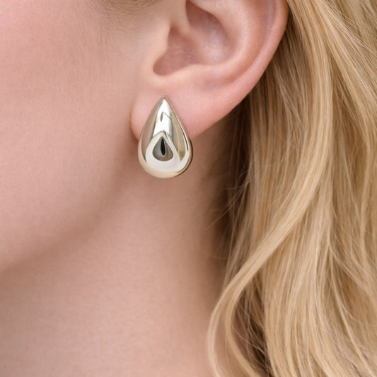 Rhodium Gold Filled Stud Earring, Teardrop Design, Polished, Rhodium Finish