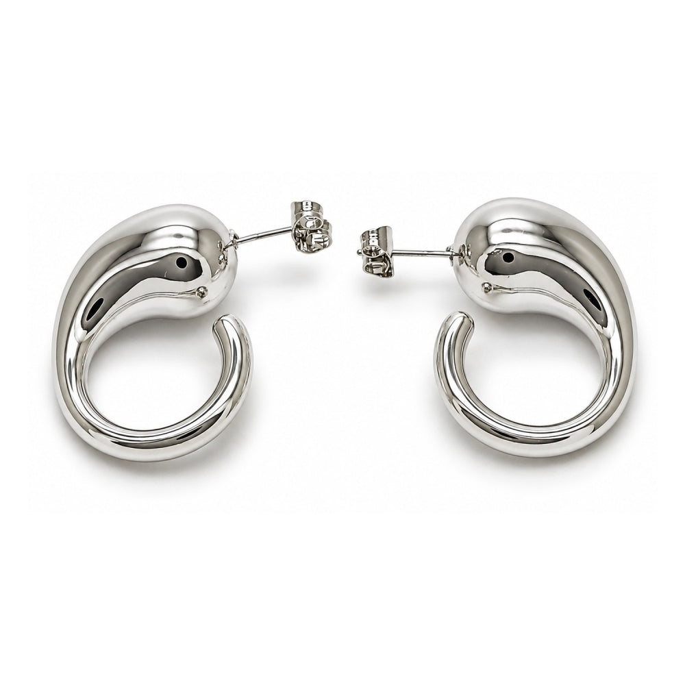 White Gold Filled Stud Earring, Teardrop Design, Polished, Rhodium Finish