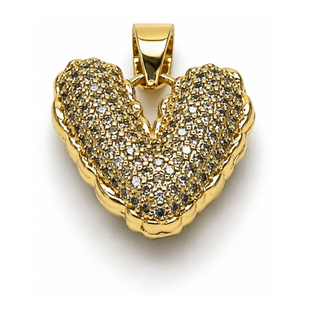 Oro Laminado Fancy Pendant, Gold Filled Style Heart Design, with White Cubic Zirconia, Polished, Golden Finish