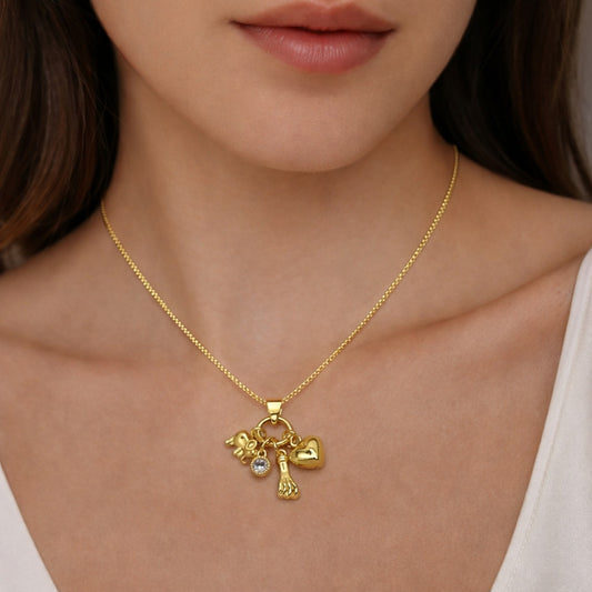 Oro Laminado Religious Pendant, Gold Filled Style Elephant and Heart Design, with White Cubic Zirconia, Polished, Golden Finish