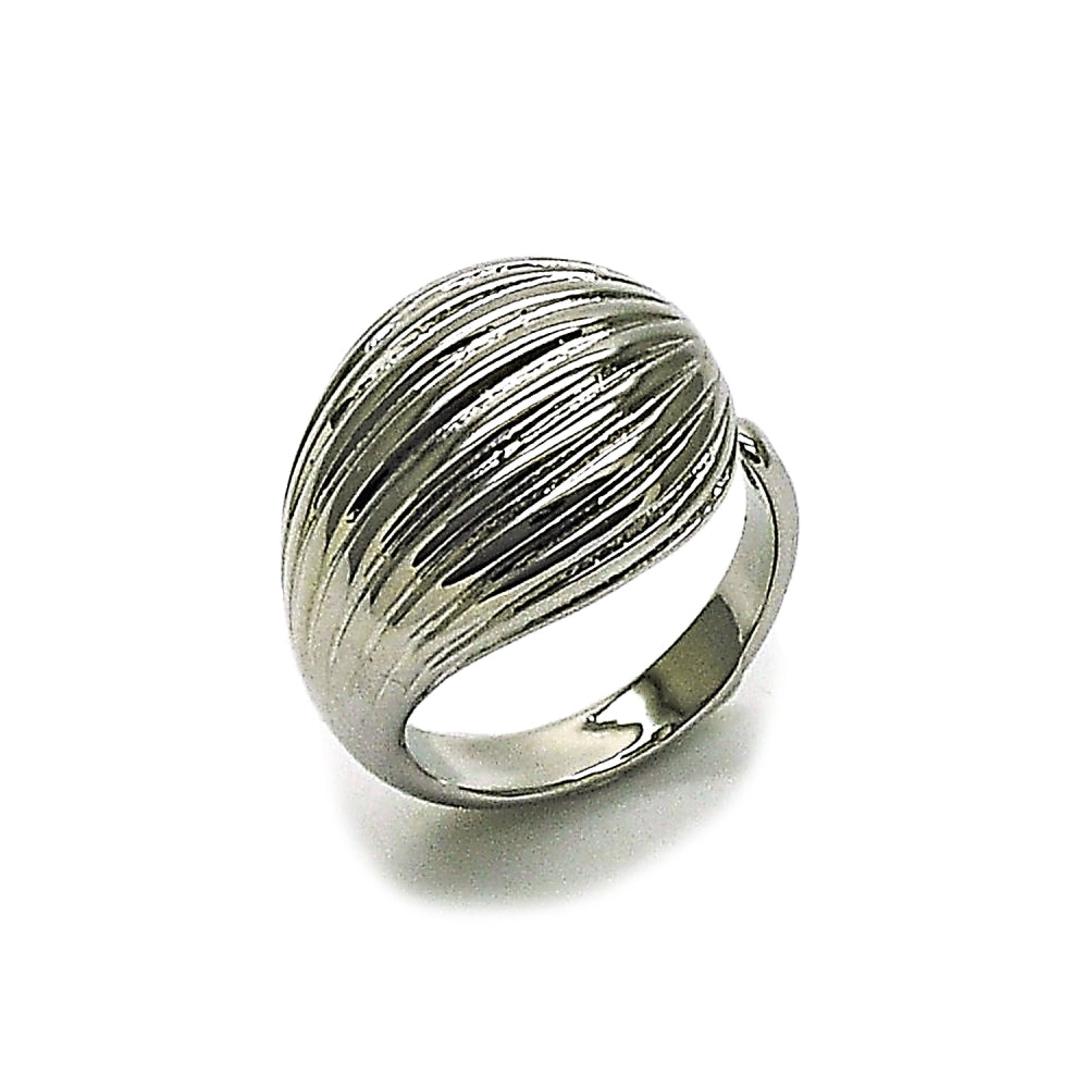 Rhodium Gold Filled Elegant Ring, Teardrop Design, Diamond Cutting Finish, Rhodium Finish