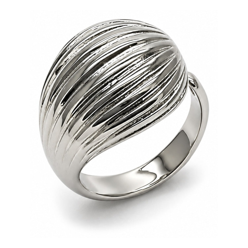 White Gold Filled Elegant Ring, Teardrop Design, Diamond Cutting Finish, Rhodium Finish