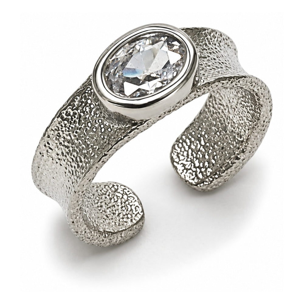 White Gold Filled Multi Stone Ring, with White Cubic Zirconia, Matte Finish, Rhodium Finish