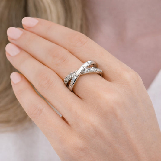 Rhodium Gold Filled Multi Stone Ring, with White Cubic Zirconia and White Micro Pave, Polished, Rhodium Finish