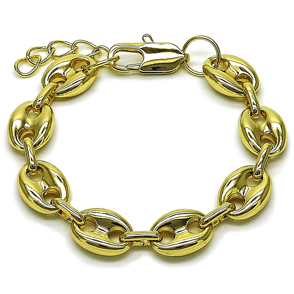 Oro Laminado Fancy Bracelet, Gold Filled Style Puff Mariner Design, Polished, Golden Finish