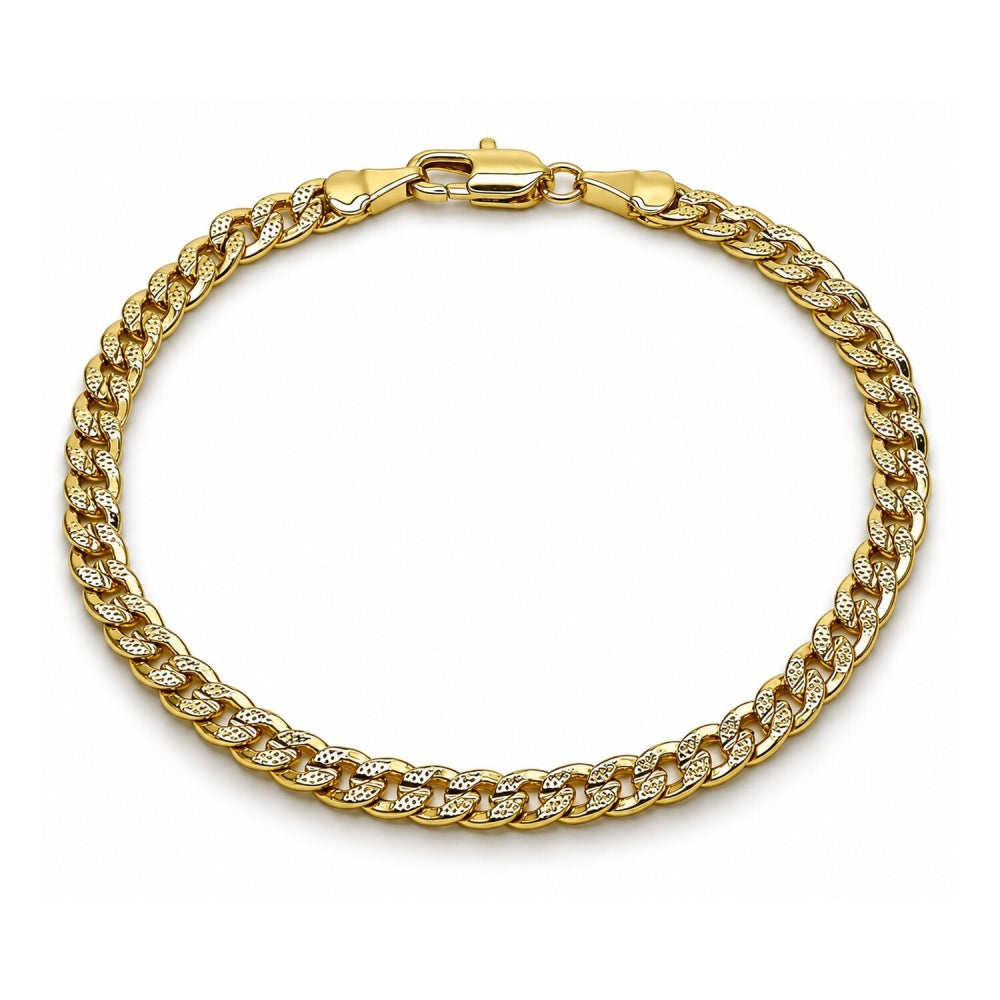 Oro Laminado Basic Bracelet, Gold Filled Style Concave Cuban Design, Polished, Golden Finish
