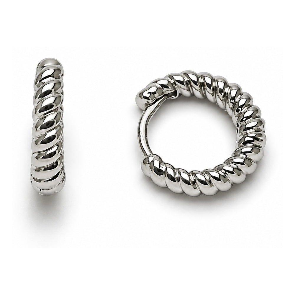 White Gold Filled Huggie Hoop, Twist Design, Polished, Rhodium Finish