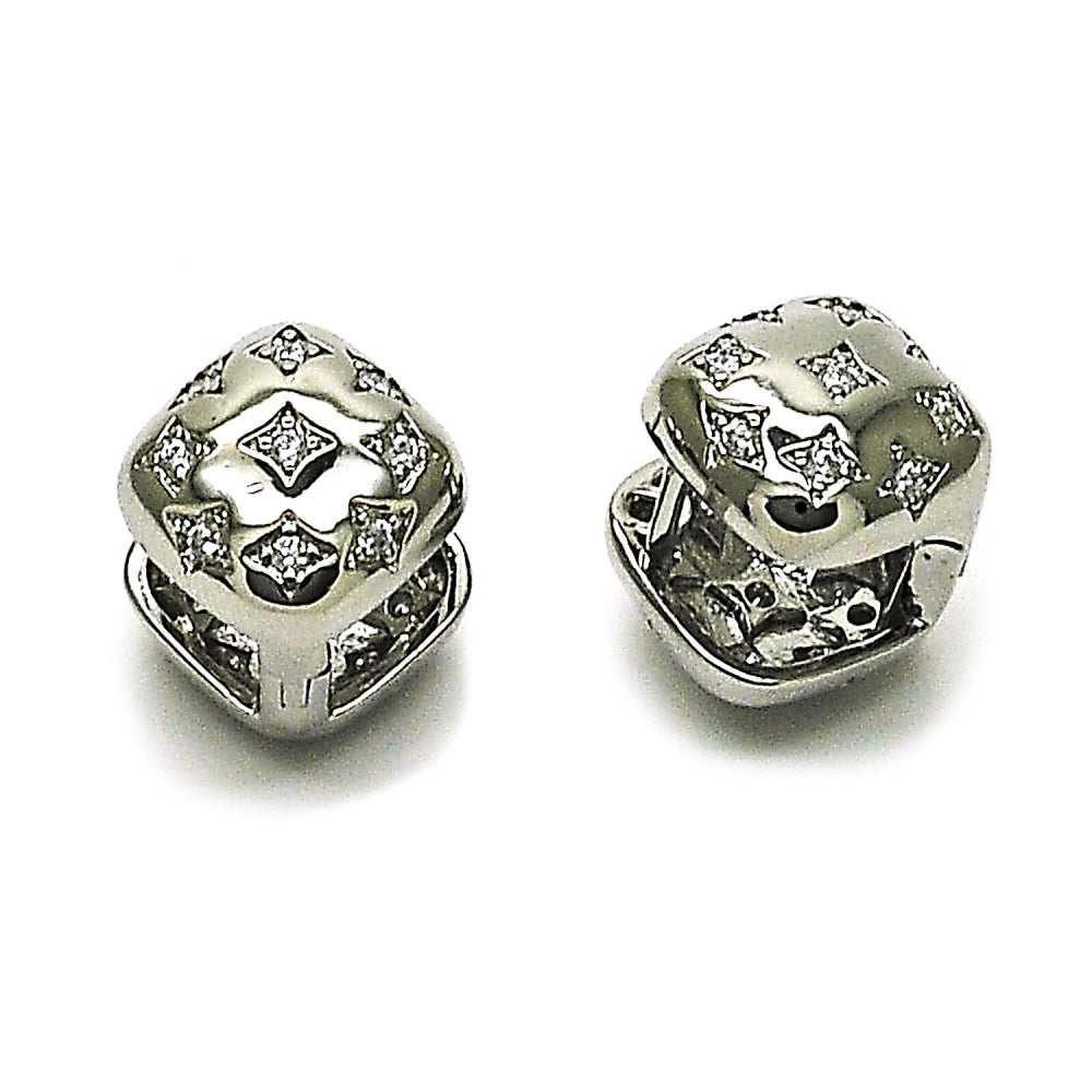 White Gold Filled Huggie Hoop, with White Cubic Zirconia, Polished, Rhodium Finish
