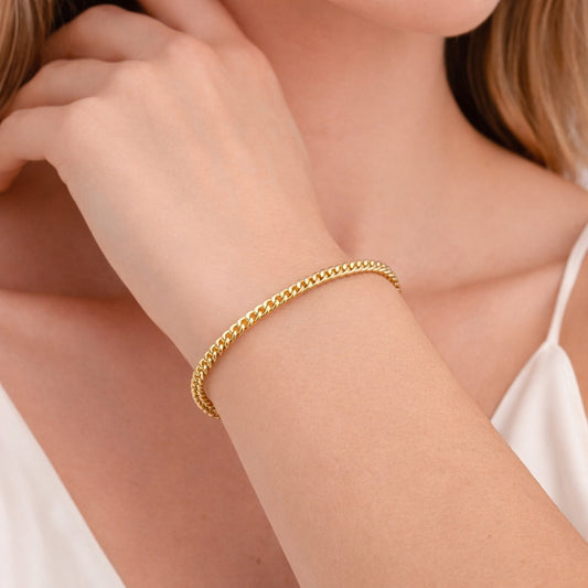Oro Laminado Fancy Bracelet, Gold Filled Style Miami Cuban Design, Polished, Golden Finish