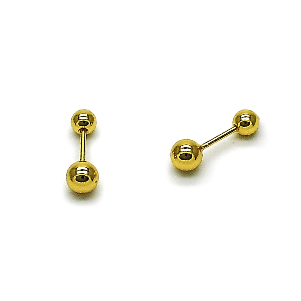 Oro Laminado Stud Earring, Gold Filled Style Ball Design, Polished, Golden Finish