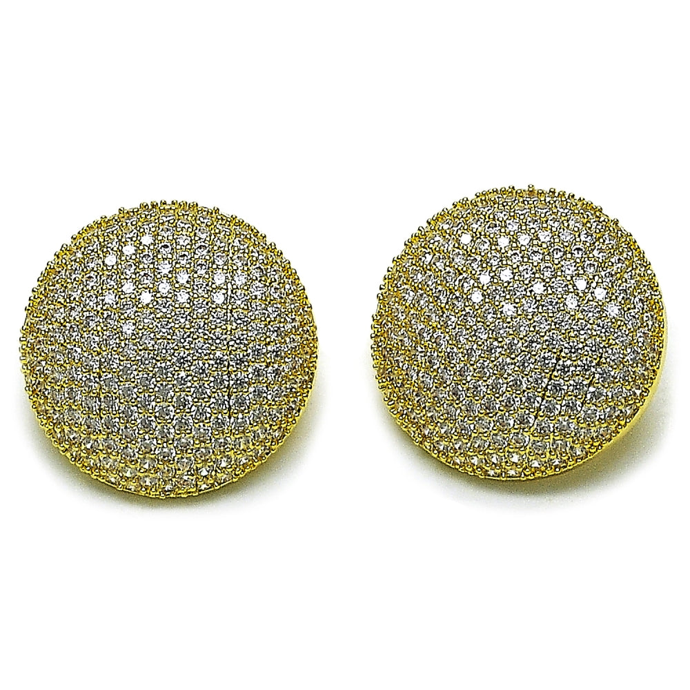 Oro Laminado Stud Earring, Gold Filled Style with White Cubic Zirconia, Polished, Golden Finish
