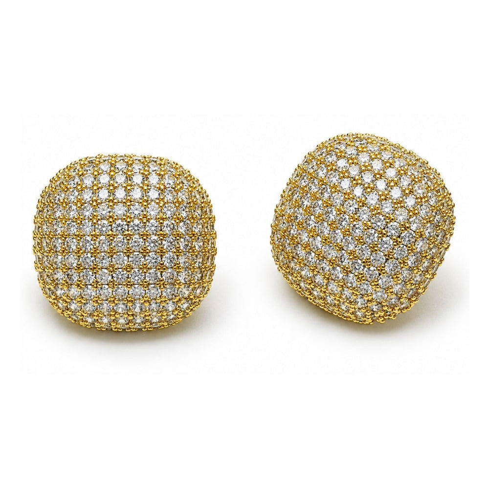 Oro Laminado Stud Earring, Gold Filled Style with White Cubic Zirconia, Polished, Golden Finish