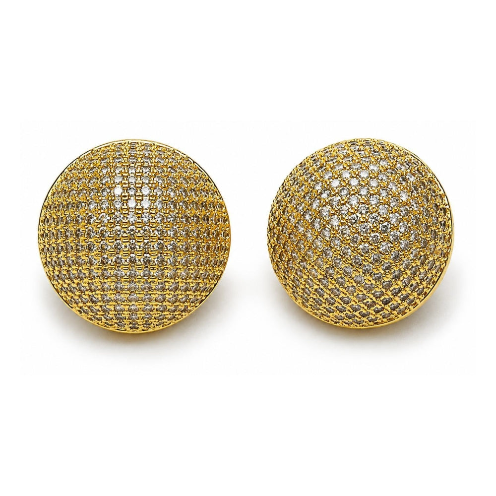 Oro Laminado Stud Earring, Gold Filled Style Ball Design, with White Cubic Zirconia, Polished, Golden Finish