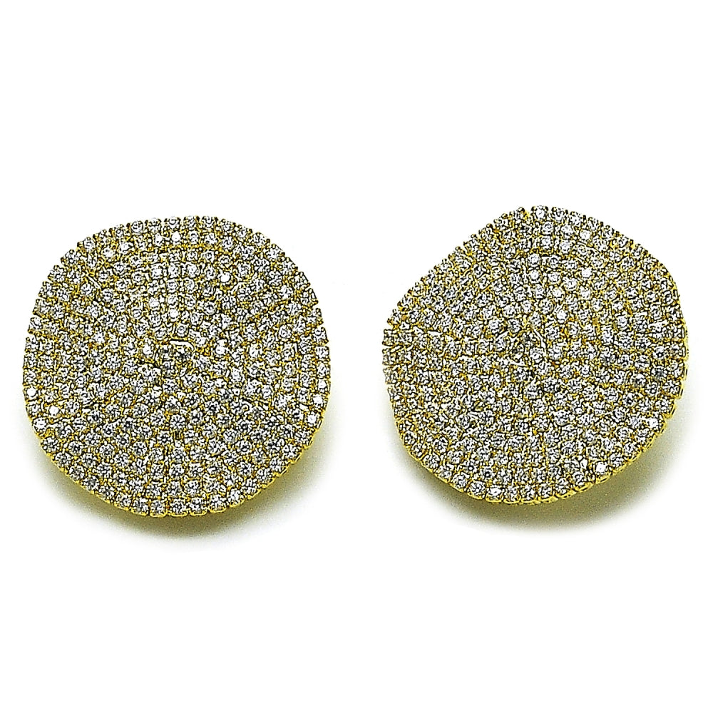 Oro Laminado Stud Earring, Gold Filled Style with White Cubic Zirconia, Polished, Golden Finish