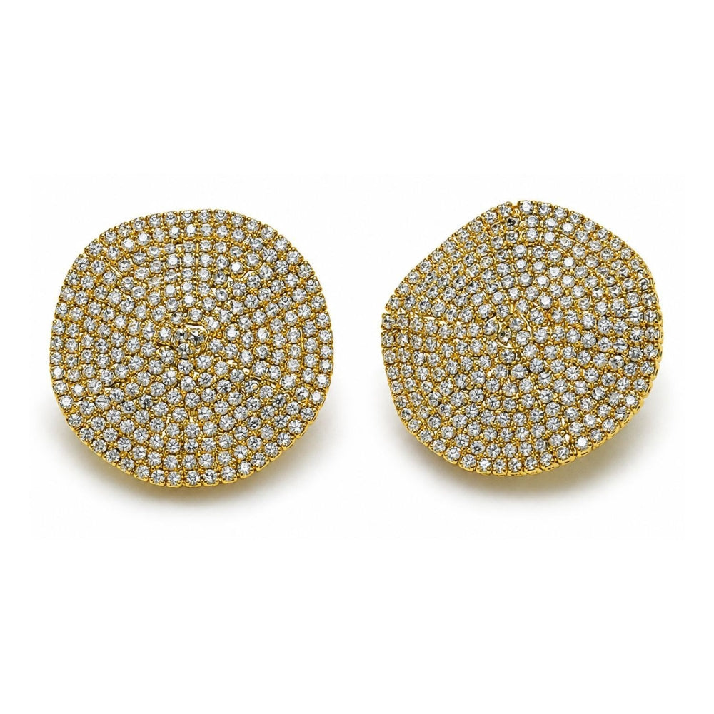 Oro Laminado Stud Earring, Gold Filled Style with White Cubic Zirconia, Polished, Golden Finish