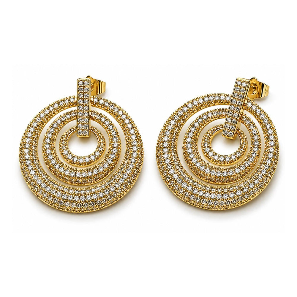 Oro Laminado Stud Earring, Gold Filled Style with White Cubic Zirconia, Polished, Golden Finish