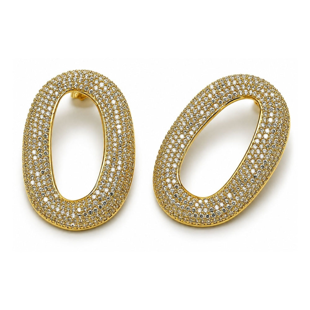 Oro Laminado Stud Earring, Gold Filled Style with White Cubic Zirconia, Polished, Golden Finish