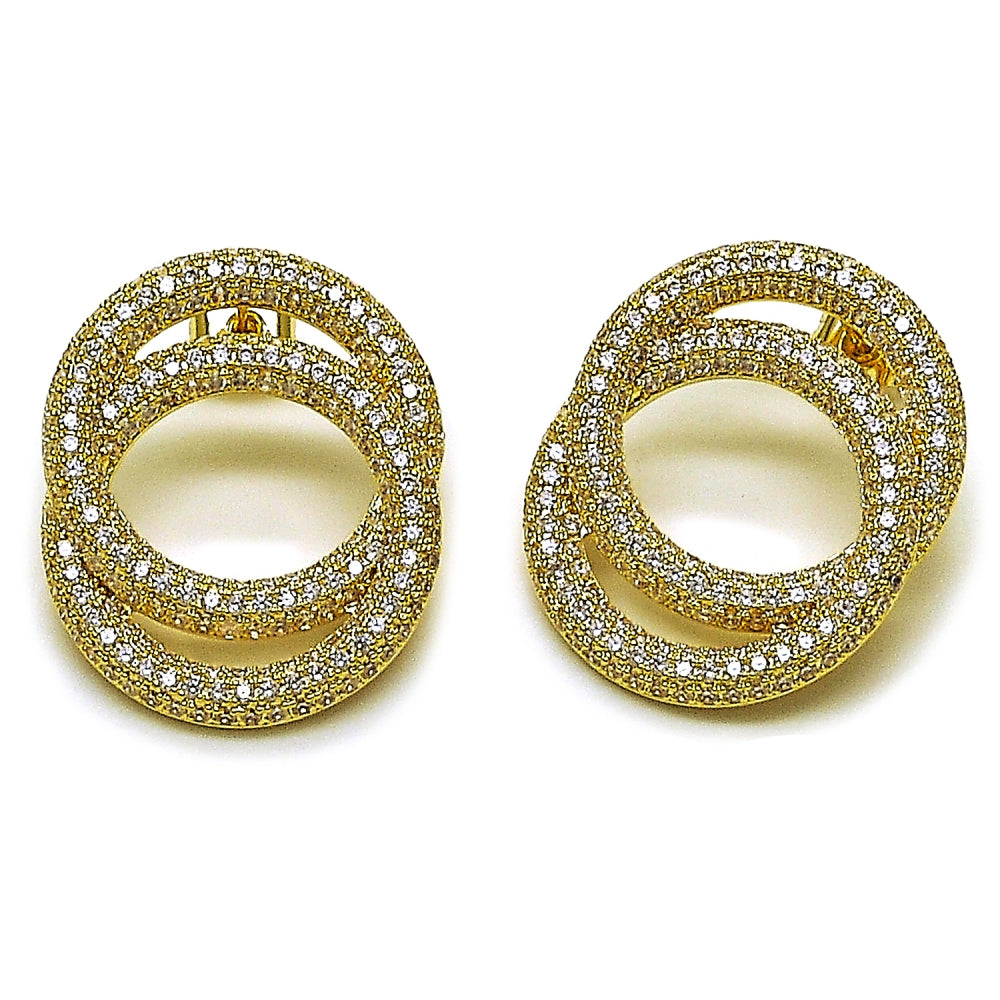 Oro Laminado Stud Earring, Gold Filled Style with White Cubic Zirconia, Polished, Golden Finish