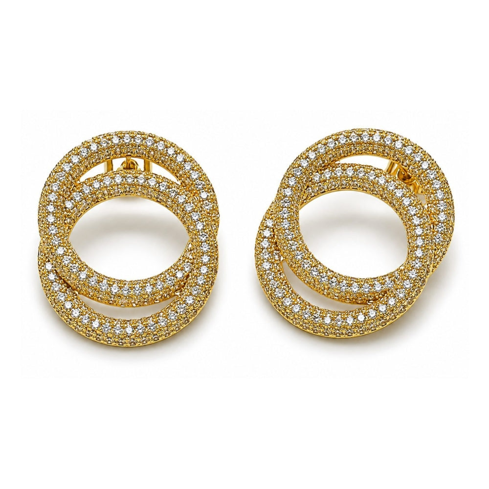 Oro Laminado Stud Earring, Gold Filled Style with White Cubic Zirconia, Polished, Golden Finish