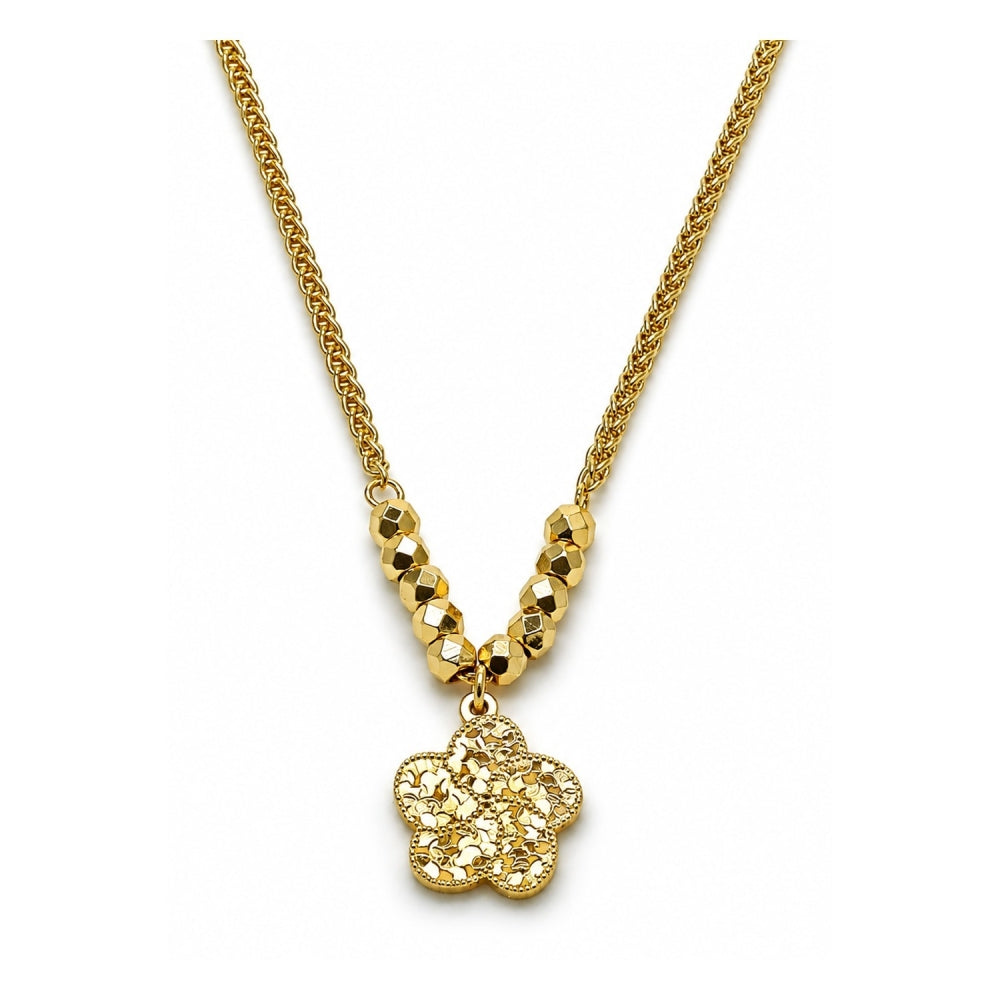 Oro Laminado Fancy Necklace, Gold Filled Style Flower and Disco Design, Diamond Cutting Finish, Golden Finish
