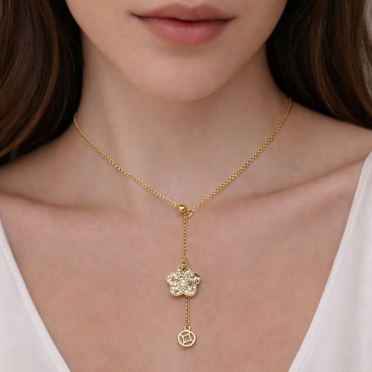 Oro Laminado Fancy Necklace, Gold Filled Style Flower and Ball Design, Diamond Cutting Finish, Golden Finish