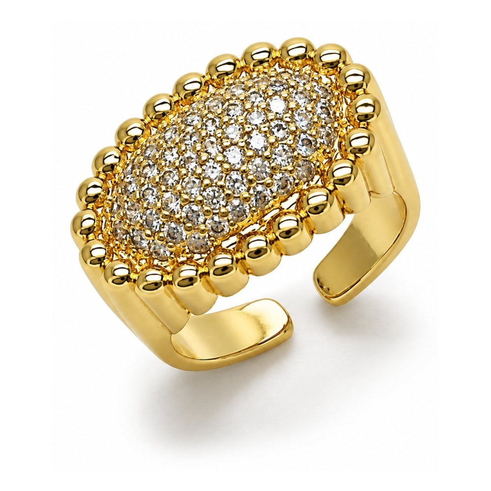 Oro Laminado Multi Stone Ring, Gold Filled Style with White Cubic Zirconia, Polished, Golden Finish