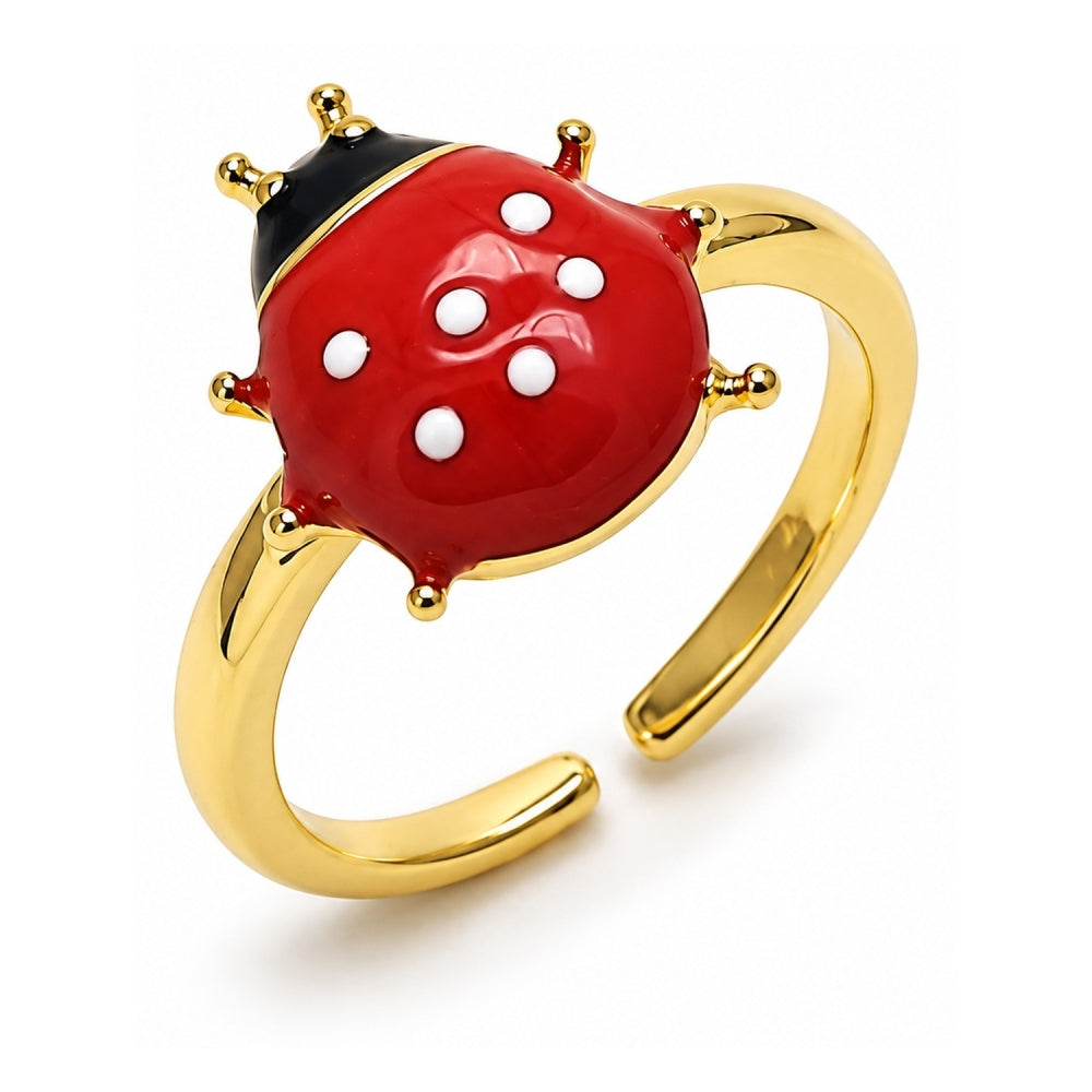 Oro Laminado Elegant Ring, Gold Filled Style Ladybug Design, Red Enamel Finish, Golden Finish