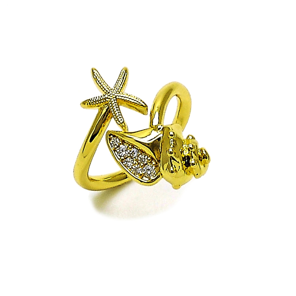 Oro Laminado Multi Stone Ring, Gold Filled Style Star and Snail Design, with White Cubic Zirconia, Polished, Golden Finish