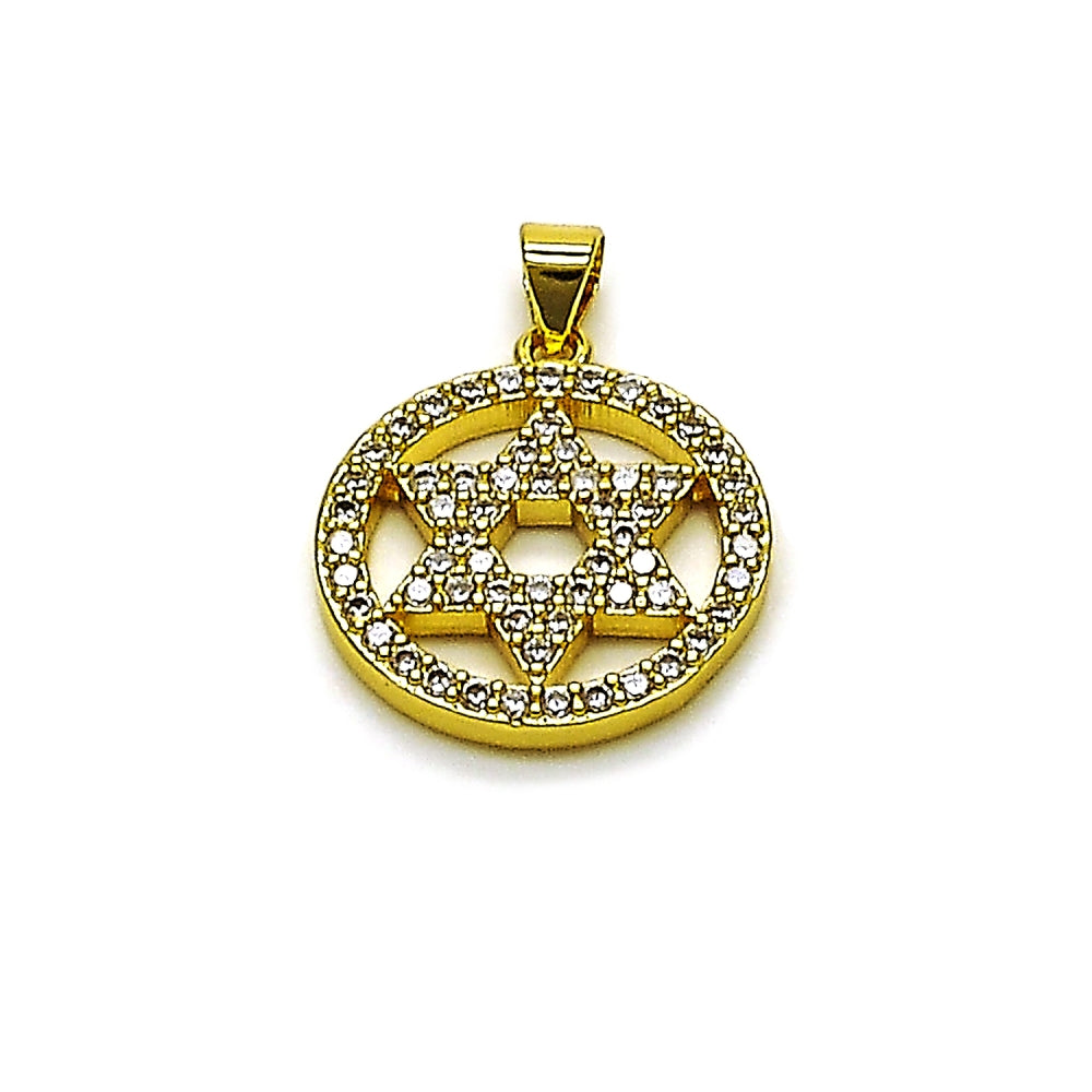 Oro Laminado Religious Pendant, Gold Filled Style Star of David and Judaica Design, Polished, Golden Finish