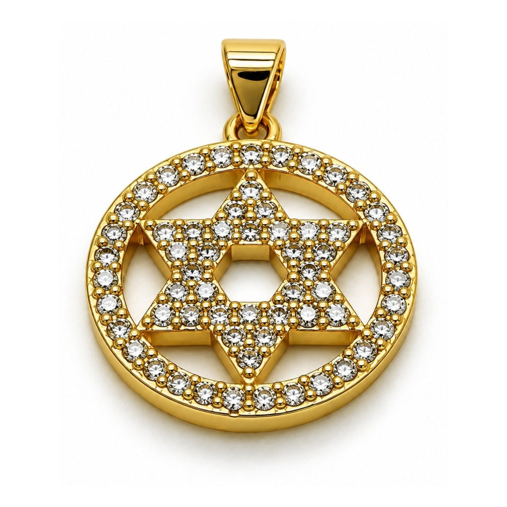 Oro Laminado Religious Pendant, Gold Filled Style Star of David and Judaica Design, Polished, Golden Finish