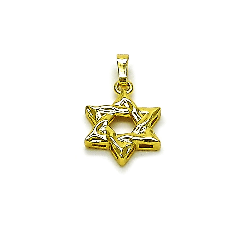 Oro Laminado Religious Pendant, Gold Filled Style Star of David and Judaica Design, Polished, Golden Finish