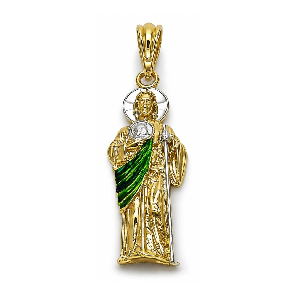 Oro Laminado Religious Pendant, Gold Filled Style San Judas Design, Polished, Tricolor