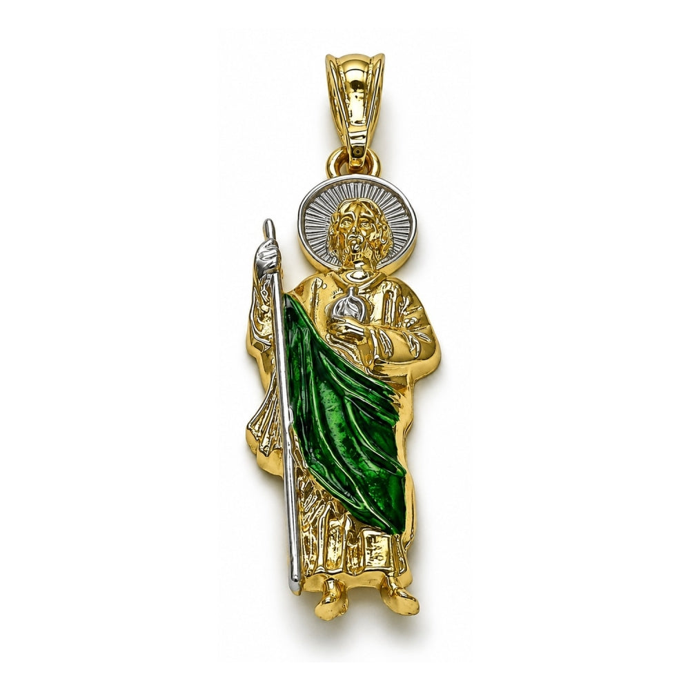Oro Laminado Religious Pendant, Gold Filled Style San Judas Design, Polished, Tricolor