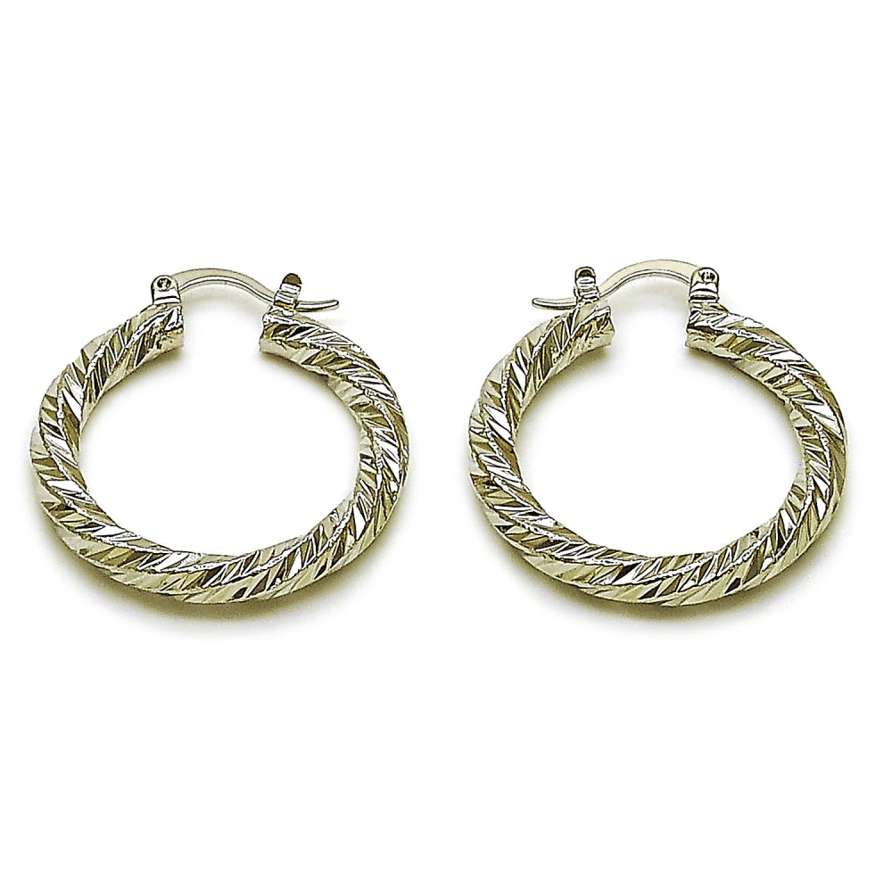 Rhodium Gold Filled Medium Hoop, Twist Design, Diamond Cutting Finish, Rhodium Finish
