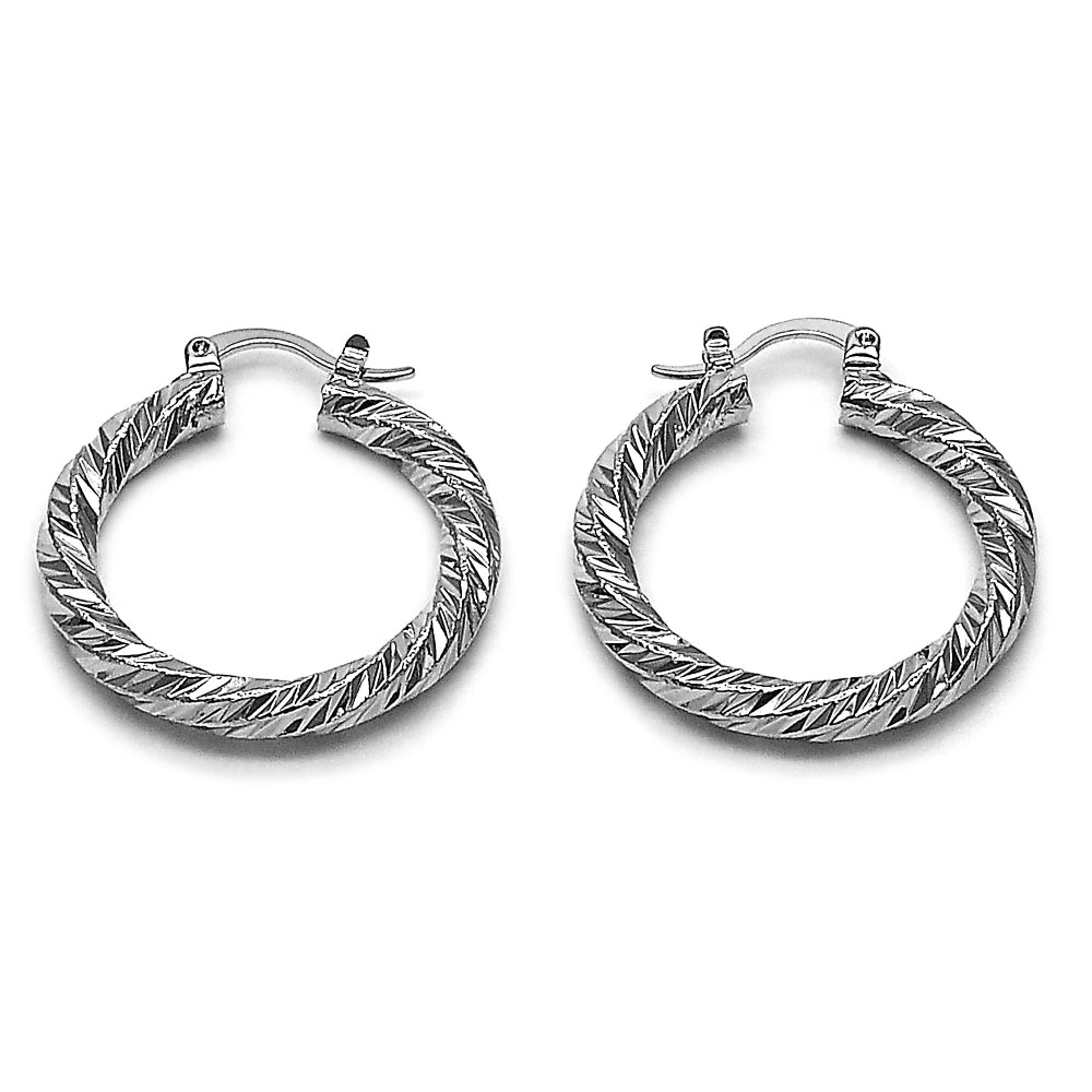 Rhodium Gold Filled Medium Hoop, Twist Design, Diamond Cutting Finish, Rhodium Finish
