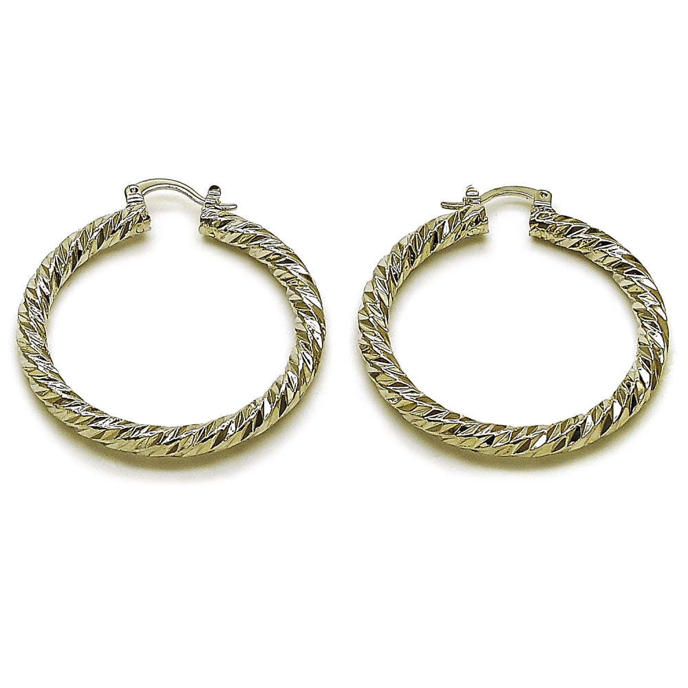 Rhodium Gold Filled Medium Hoop, Twist Design, Diamond Cutting Finish, Rhodium Finish