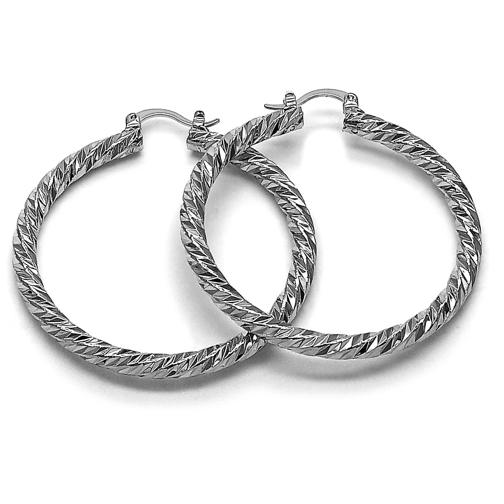 Rhodium Gold Filled Large Hoop, Twist Design, Diamond Cutting Finish, Rhodium Finish