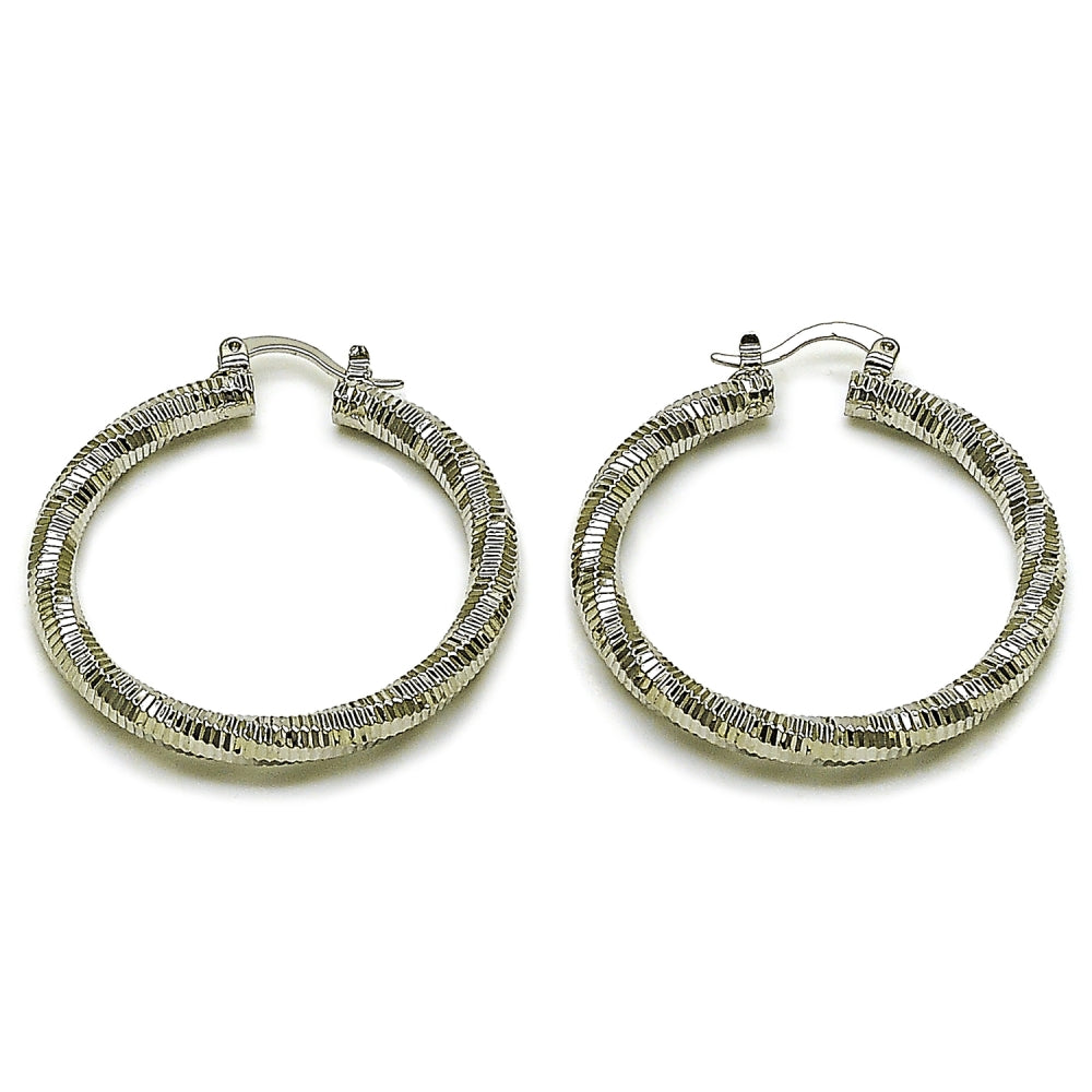 Rhodium Gold Filled Medium Hoop, Diamond Cutting Finish, Rhodium Finish