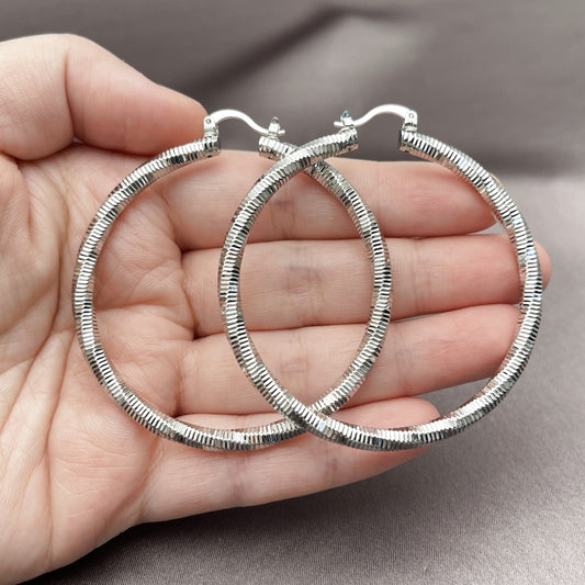 Rhodium Gold Filled Large Hoop, Diamond Cutting Finish, Rhodium Finish