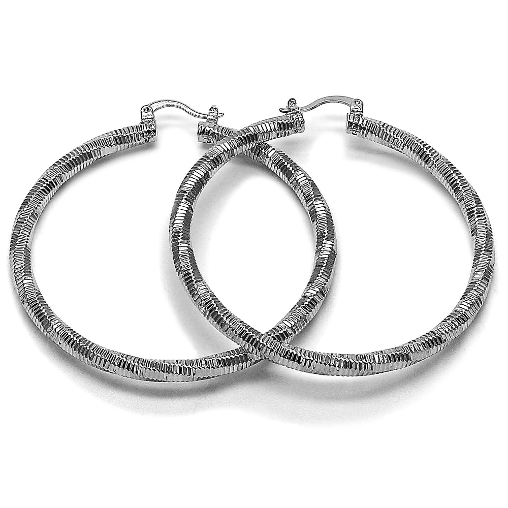 Rhodium Gold Filled Large Hoop, Diamond Cutting Finish, Rhodium Finish