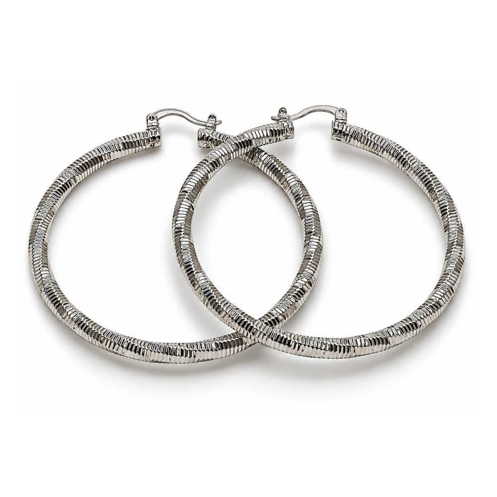 White Gold Filled Large Hoop, Diamond Cutting Finish, Rhodium Finish