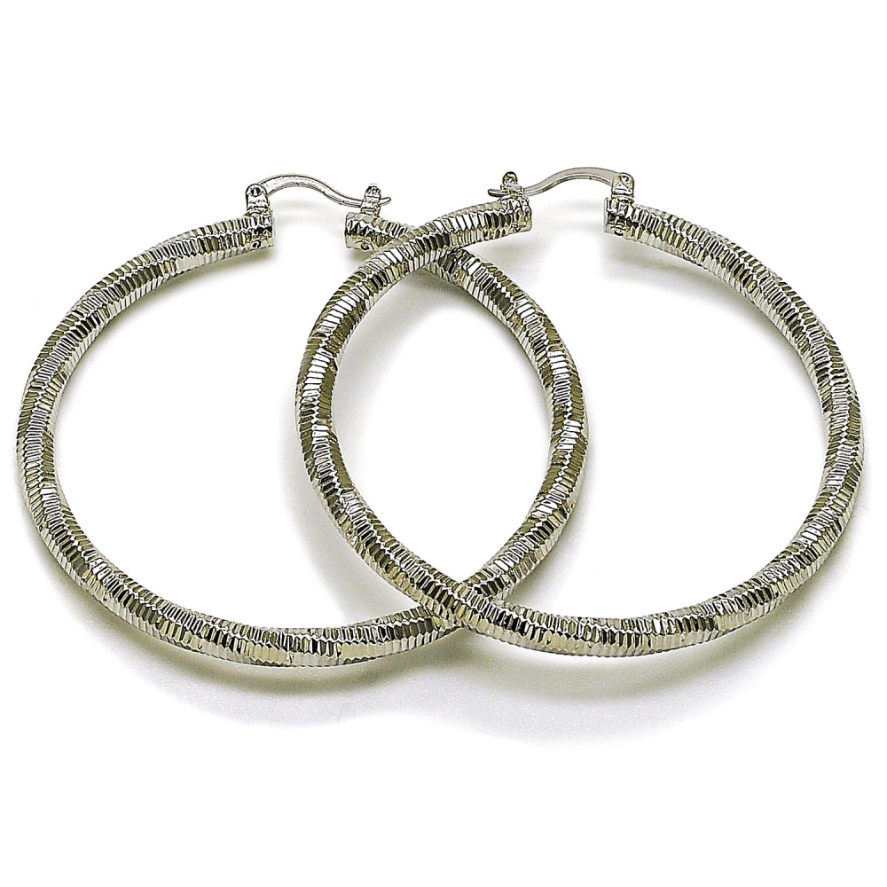 Rhodium Gold Filled Large Hoop, Diamond Cutting Finish, Rhodium Finish
