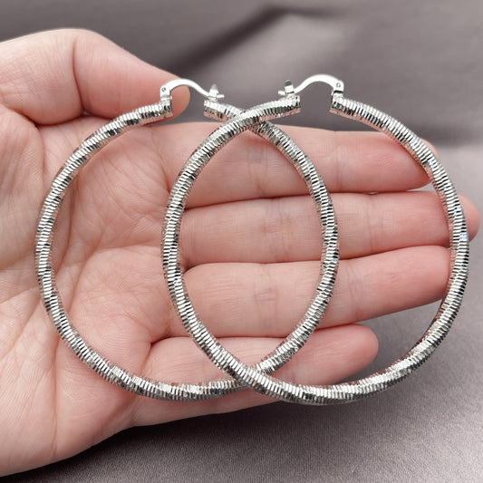 Rhodium Gold Filled Extra Large Hoop, Diamond Cutting Finish, Rhodium Finish