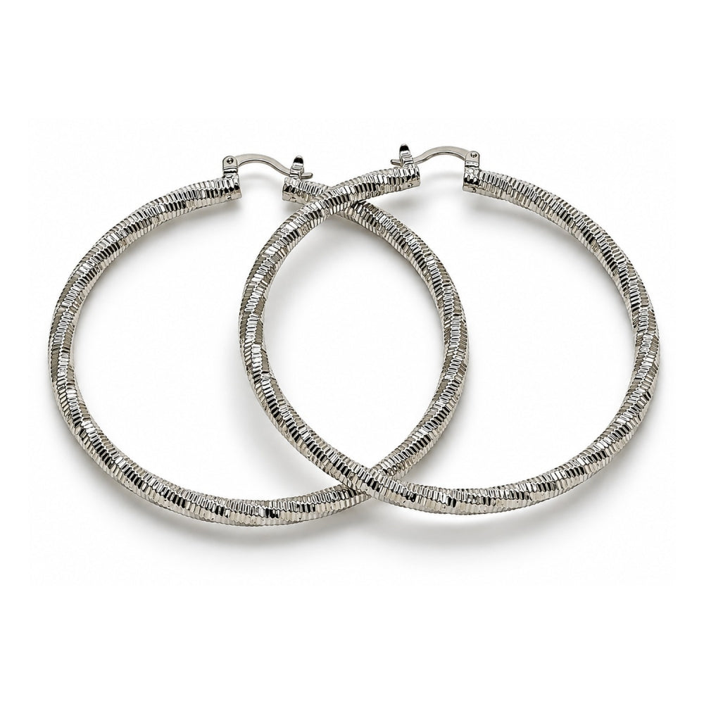 White Gold Filled Extra Large Hoop, Diamond Cutting Finish, Rhodium Finish