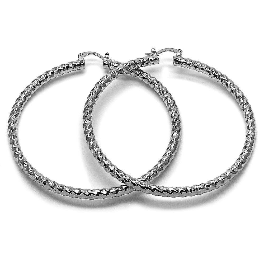 Rhodium Gold Filled Extra Large Hoop, Twist Design, Polished, Rhodium Finish