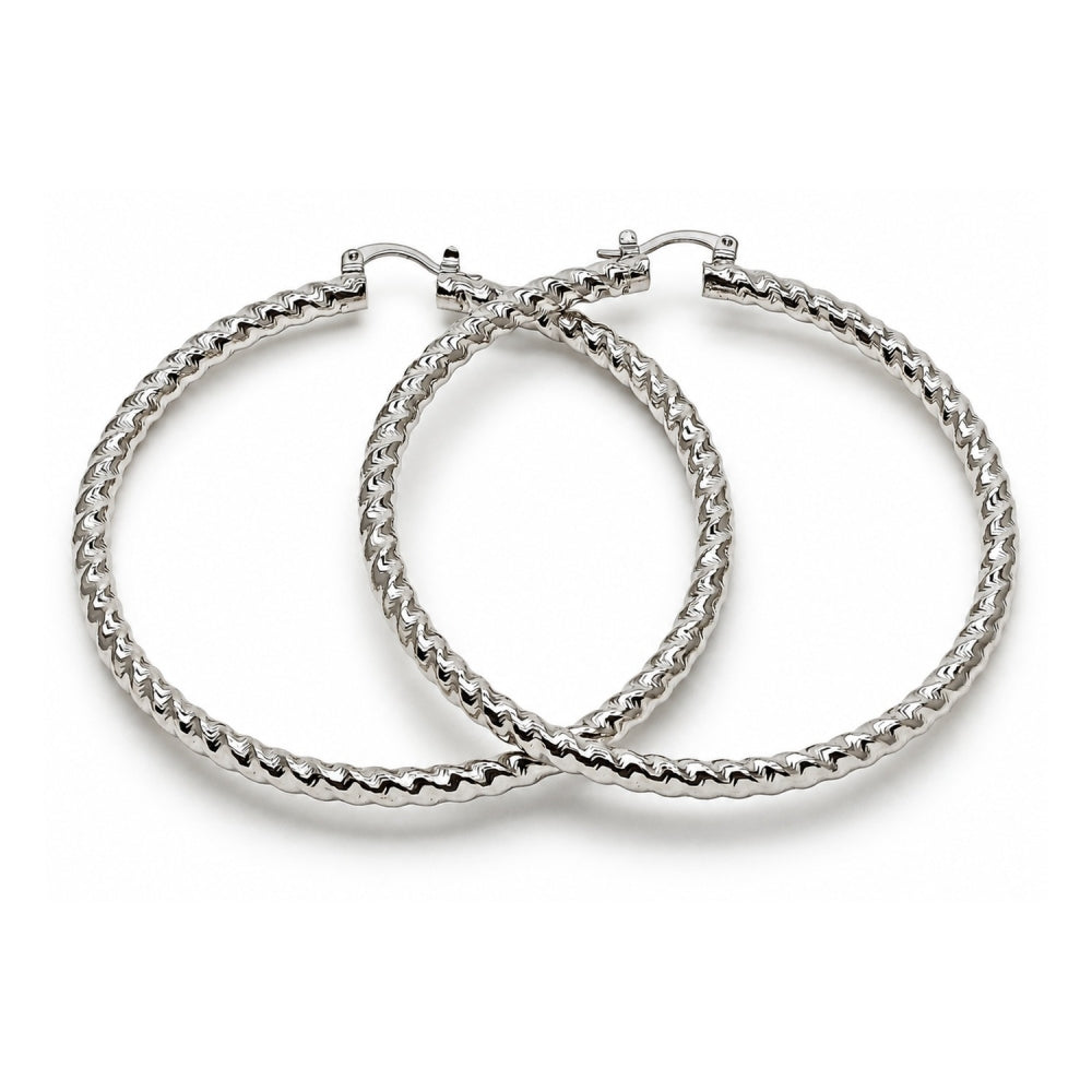 White Gold Filled Extra Large Hoop, Twist Design, Polished, Rhodium Finish
