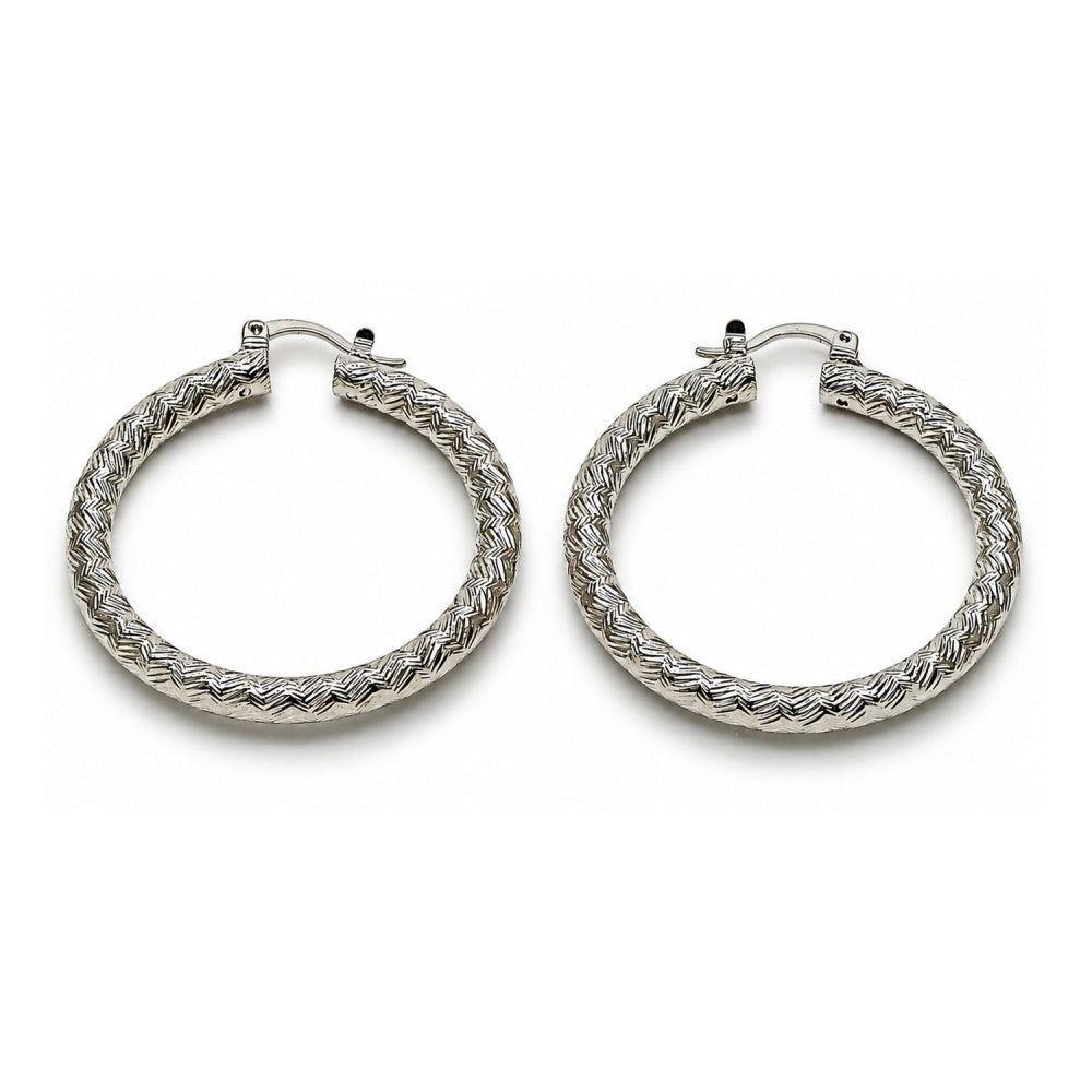 White Gold Filled Medium Hoop, Diamond Cutting Finish, Rhodium Finish